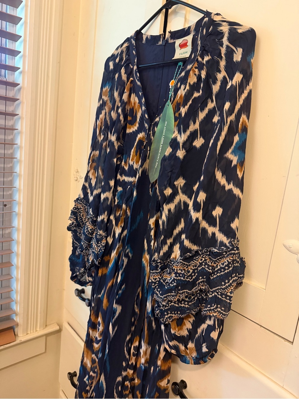 FARM Rio Navy Ikat Maxi Dress with Mustard & Teal Accents - Picture 4 of 4